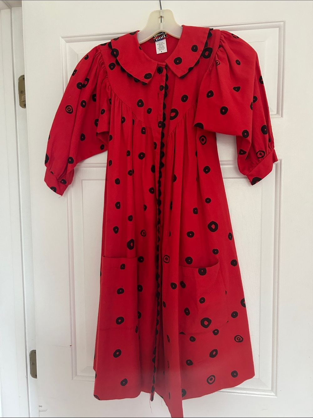 Girls' Red Polka Dot Cotton Dress with Peter Pan Collar